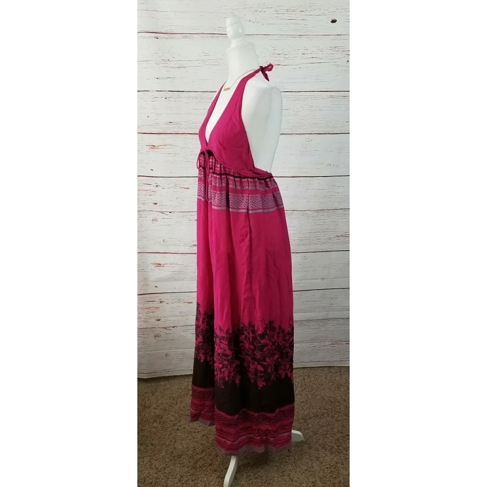 FREE PEOPLE // boho fuchsia print open back wide leg halter style jumpsuit